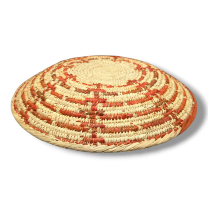 Handwoven Pakistani Coil Basket Brick Red and Natural Straw Spiral Labyrinth - SunWest Treasures