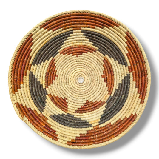 Handwoven Pakistani Coil Basket Rust Slate and Natural Straw Open Swirl - SunWest Treasures