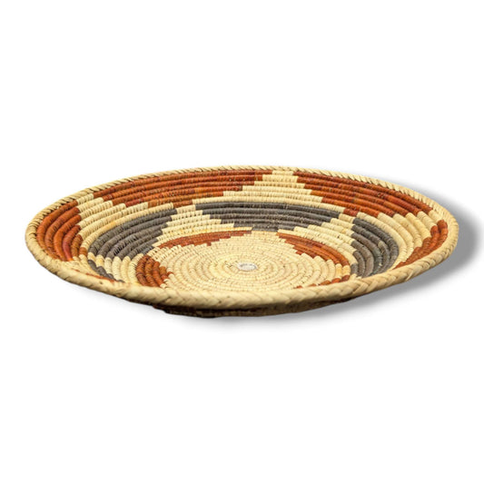 Handwoven Pakistani Coil Basket Rust Slate and Natural Straw Open Swirl - SunWest Treasures