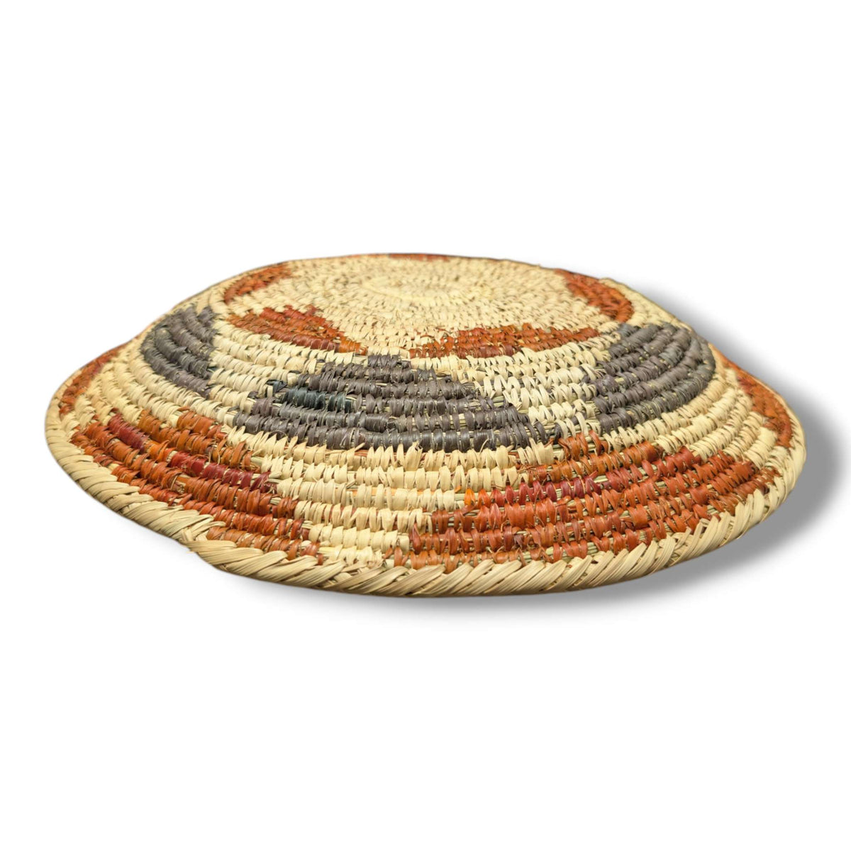 Handwoven Pakistani Coil Basket Rust Slate and Natural Straw Open Swirl - SunWest Treasures