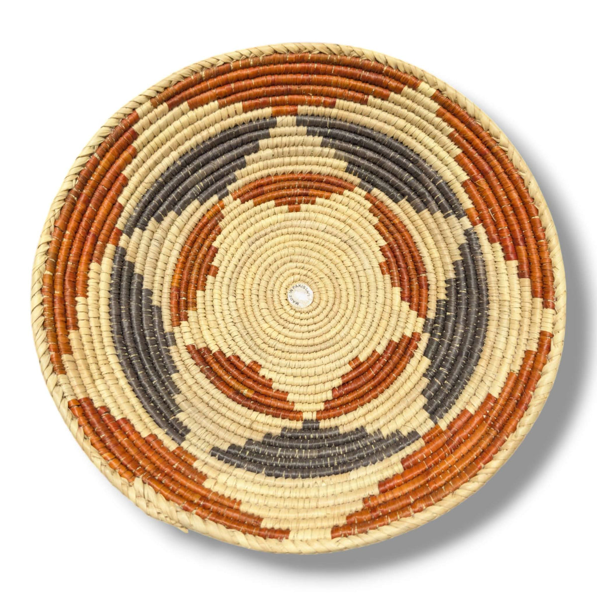 Handwoven Pakistani Coil Basket Rust Orange and Slate Gray Thin Line Swirl - SunWest Treasures