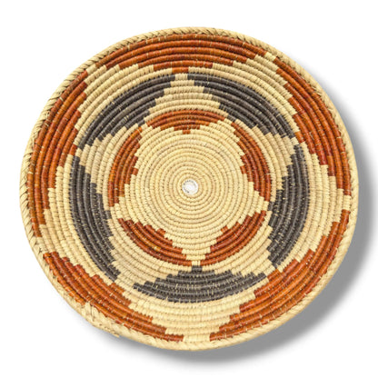 Handwoven Pakistani Coil Basket Rust Orange and Slate Gray Thin Line Swirl - SunWest Treasures
