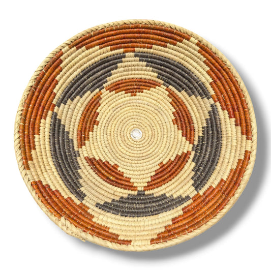 Handwoven Pakistani Coil Basket Rust Orange and Slate Gray Thin Line Swirl - SunWest Treasures