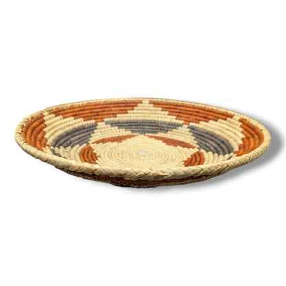 Handwoven Pakistani Coil Basket Rust Orange and Slate Gray Thin Line Swirl - SunWest Treasures