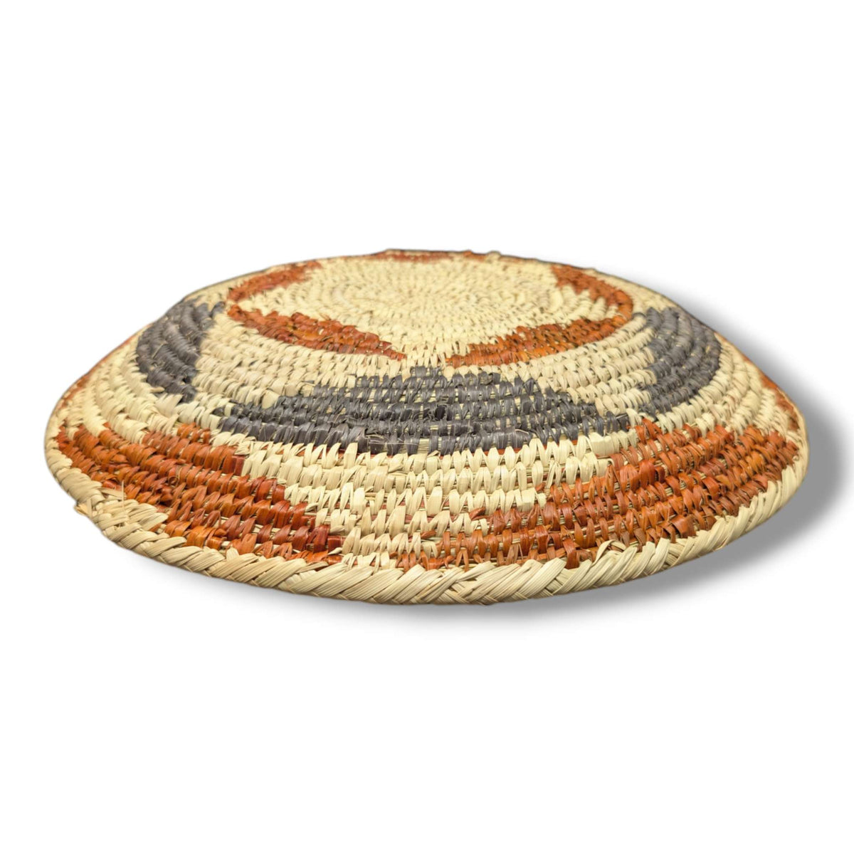 Handwoven Pakistani Coil Basket Rust Orange and Slate Gray Thin Line Swirl - SunWest Treasures