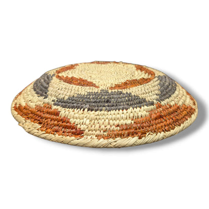 Handwoven Pakistani Coil Basket Rust Orange and Slate Gray Thin Line Swirl - SunWest Treasures