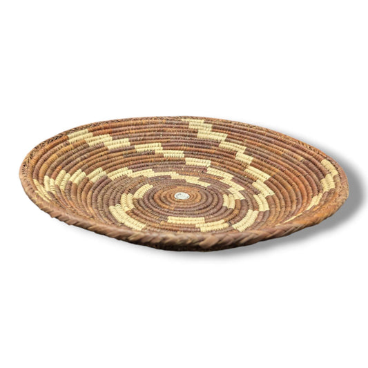 Handwoven Pakistani Coil Basket Walnut Brown and Natural Straw Stepping Stone