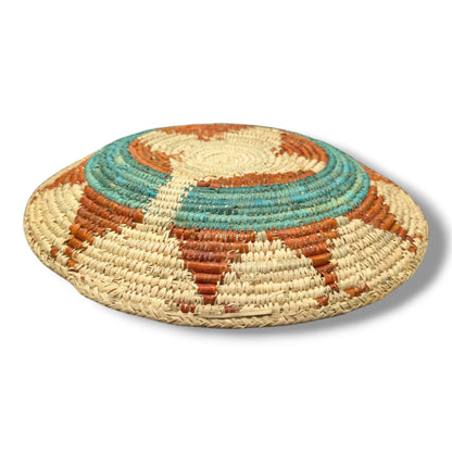 Handwoven Pakistani Coil Basket Turquoise Ring and Rust Arrow Sunburst on Natural - SunWest Treasures