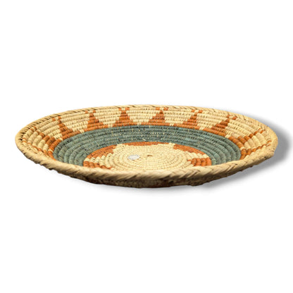 Handwoven Pakistani Coil Basket Sage Green and Cinnamon Four - Point Arrow on Natural - SunWest Treasures