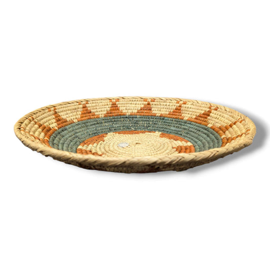 Handwoven Pakistani Coil Basket Sage Green and Cinnamon Four - Point Arrow on Natural - SunWest Treasures
