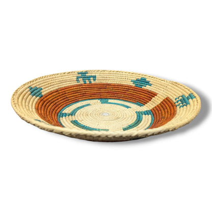 Handwoven Pakistani Coil Basket Terracotta and Teal Southwestern Step Motif - SunWest Treasures