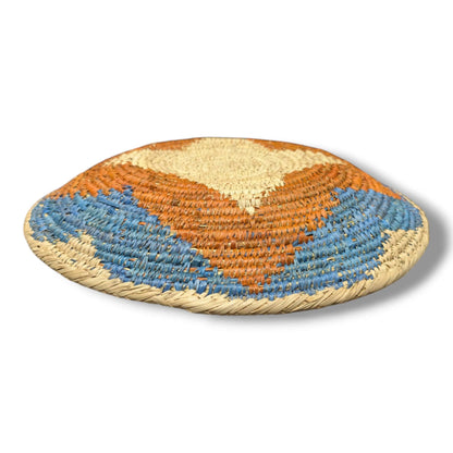 Handwoven Pakistani Coil Basket Sky Blue and Burnt Orange Three - Section Swirl - SunWest Treasures