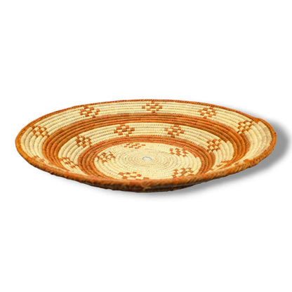 Handwoven Pakistani Coil Basket Amber Orange and Natural Straw Diamond Checker - SunWest Treasures