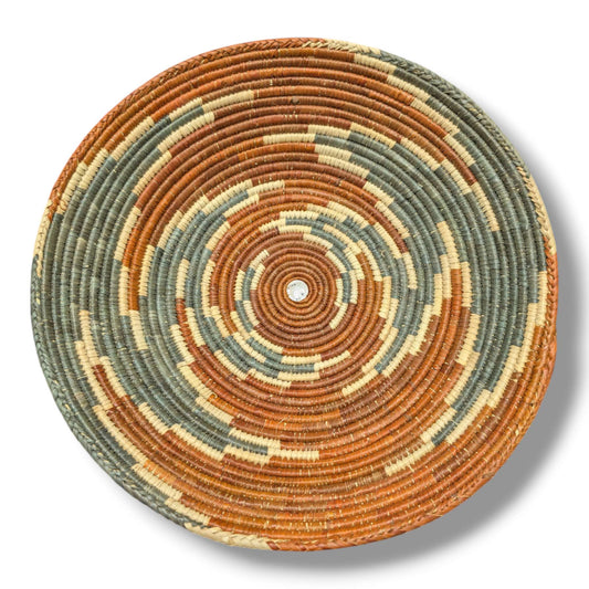 Handwoven Pakistani Coil Basket Rust Sage Gray and Natural Straw Desert Rings