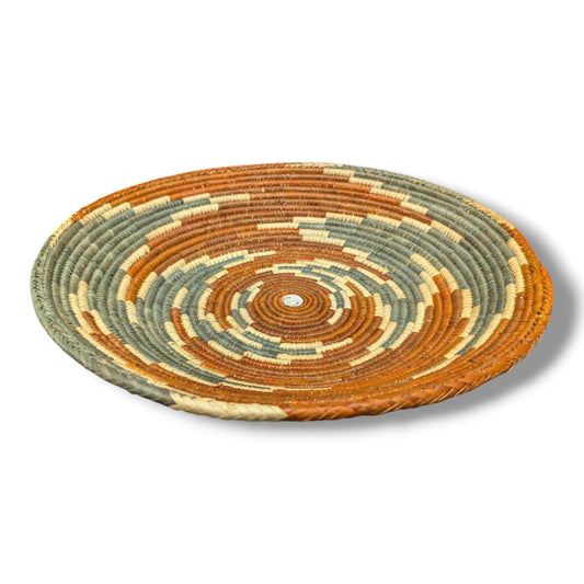 Handwoven Pakistani Coil Basket Rust Sage Gray and Natural Straw Desert Rings