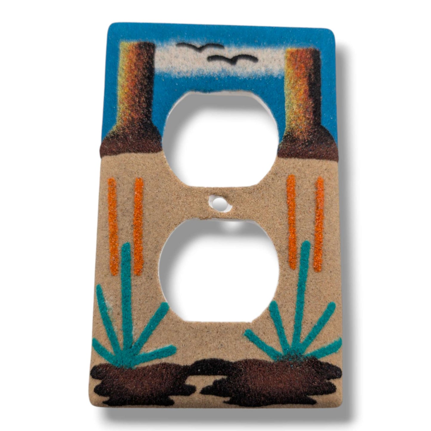 Navajo Sand Painting Outlet Cover Desert Mesa and Agave Duplex