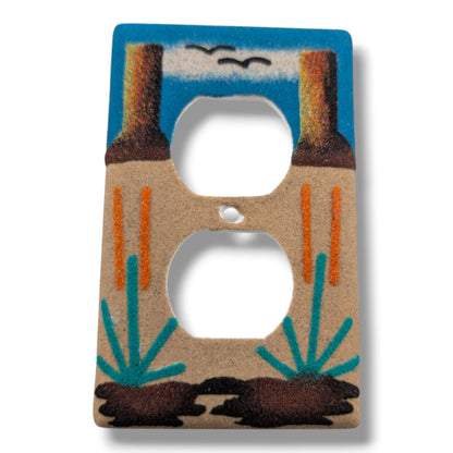 Navajo Sand Painting Outlet Cover Desert Mesa and Agave Duplex