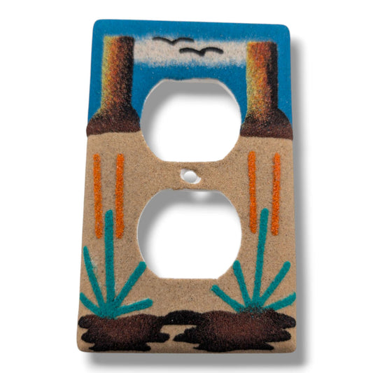 Navajo Sand Painting Outlet Cover Desert Mesa and Agave Duplex