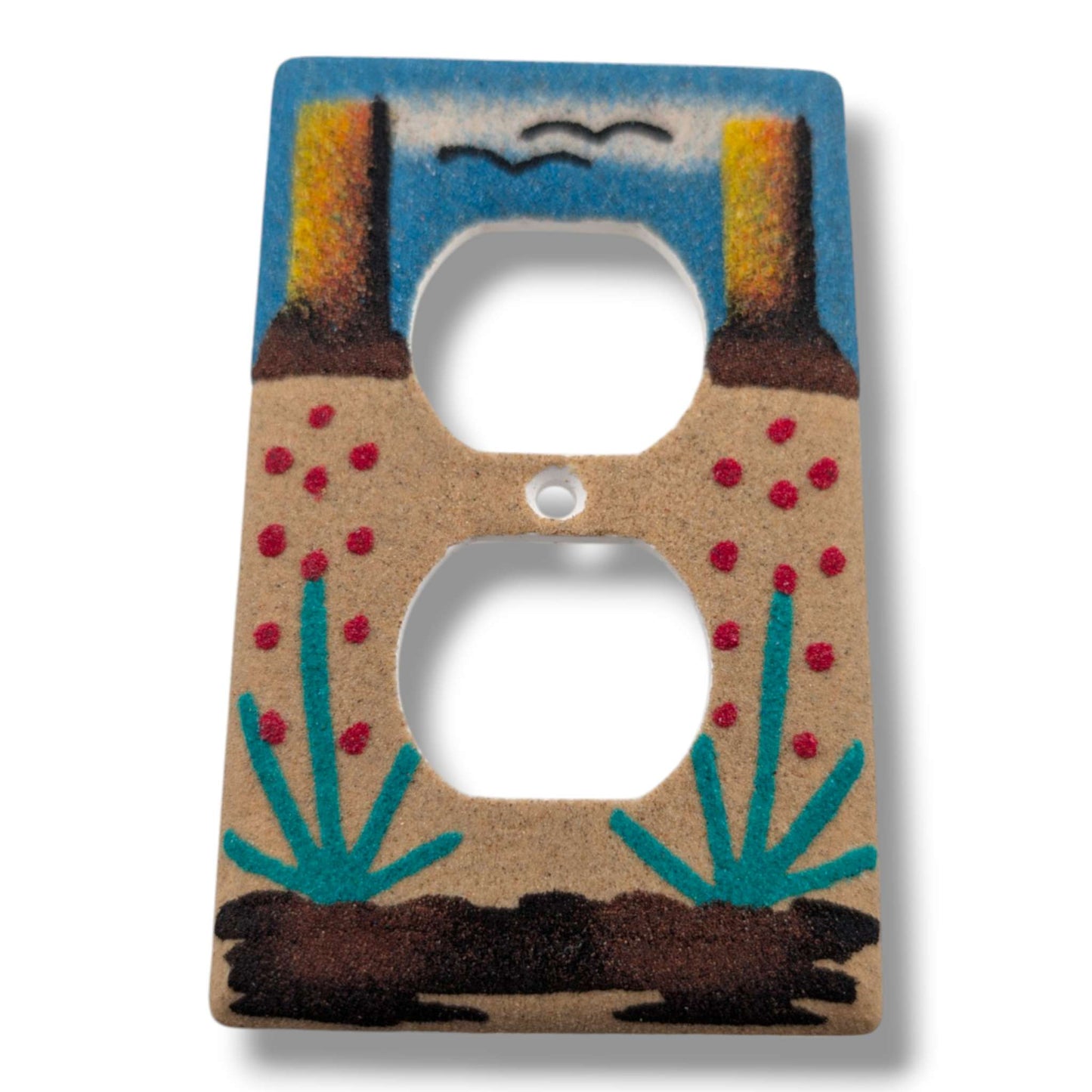 Navajo Sand Painting Outlet Cover Desert Mesa Agave and Red Berries Duplex - SunWest Treasures