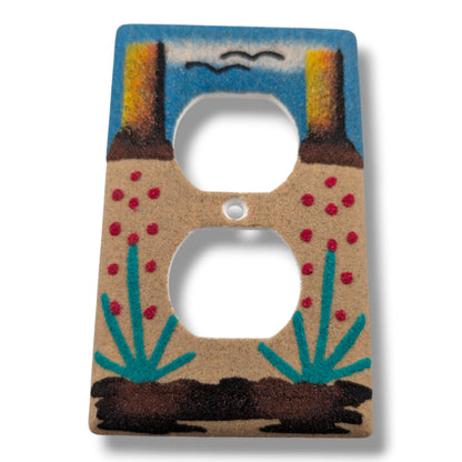 Navajo Sand Painting Outlet Cover Desert Mesa Agave and Red Berries Duplex - SunWest Treasures