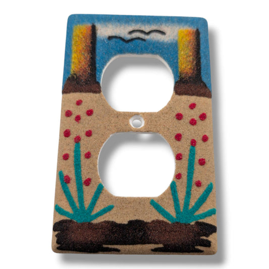 Navajo Sand Painting Outlet Cover Desert Mesa Agave and Red Berries Duplex - SunWest Treasures
