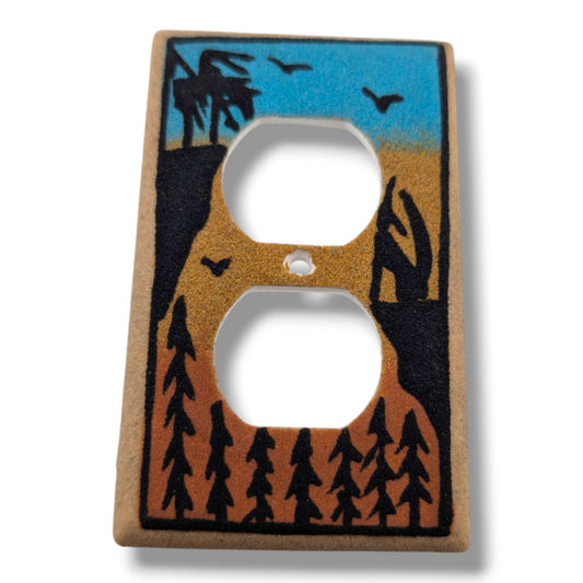 Navajo Sand Painting Outlet Cover Canyon Cliffs and Pine Forest Duplex - SunWest Treasures