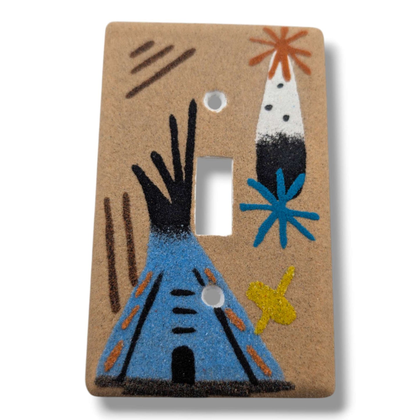 Navajo Sand Painting Switch Cover Teepee Two Feathers and Starburst Single Toggle