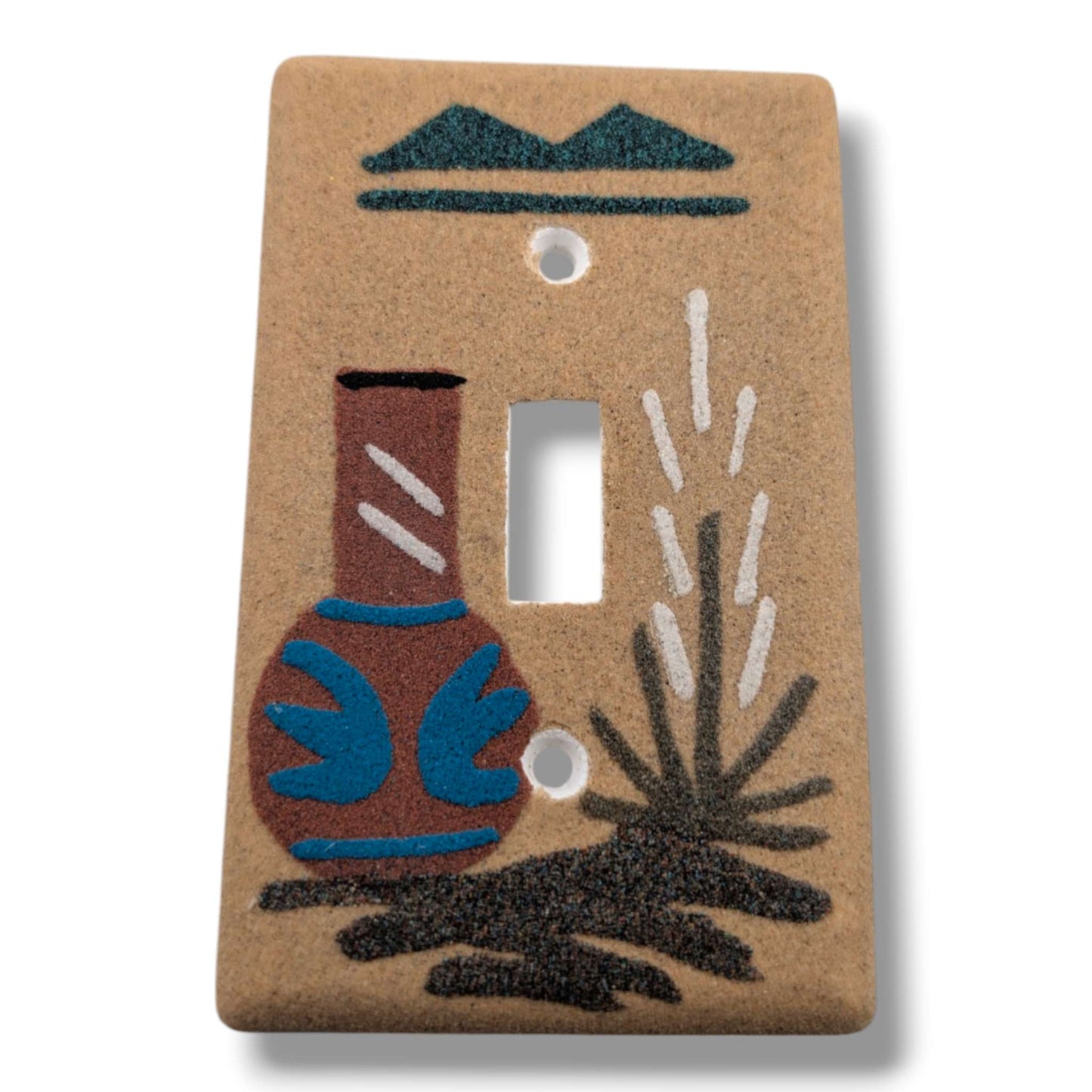 Navajo Sand Painting Switch Cover Pottery Vessel and Desert Plant Single Toggle - SunWest Treasures