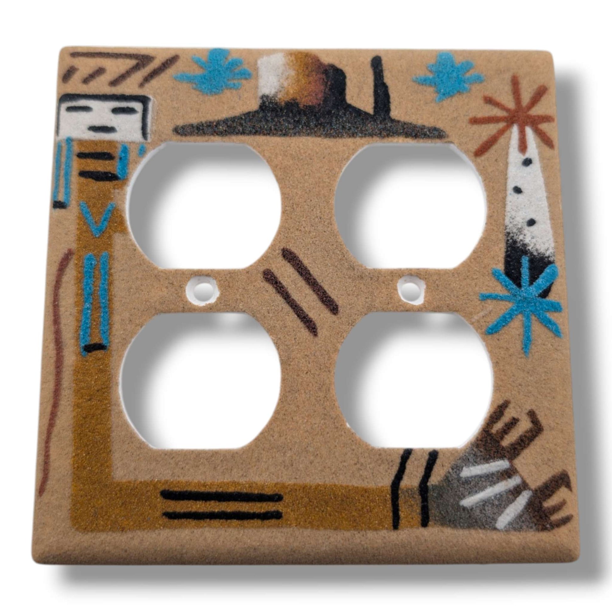 Navajo Sand Painting Outlet Cover Navajo Symbols and Figure Double Duplex - SunWest Treasures