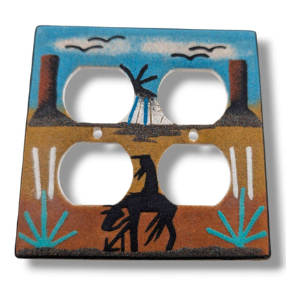 Navajo Sand Painting Outlet Cover Rearing Horse and Teepee Canyon Double Duplex - SunWest Treasures