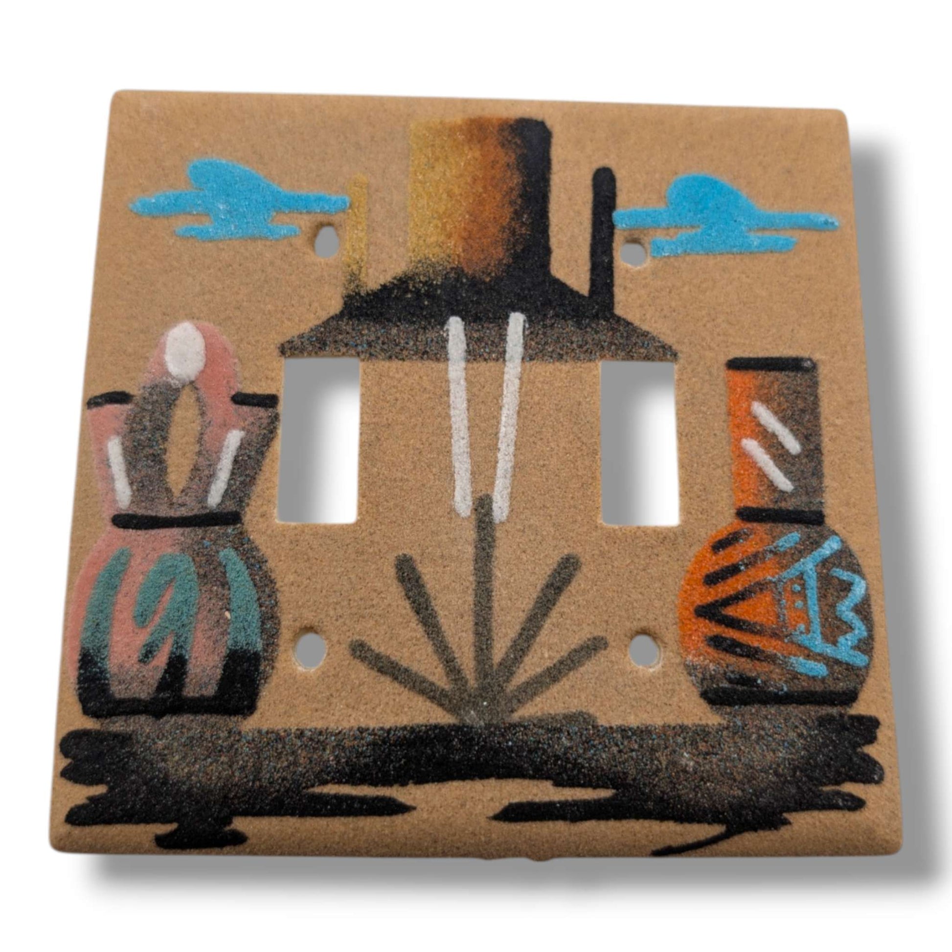 Navajo Sand Painting Switch Cover Wedding Vase and Pottery Double Toggle - SunWest Treasures