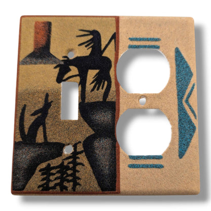 Navajo Sand Painting Combo Plate Ceremonial Dancer and Coyote Toggle and Outlet