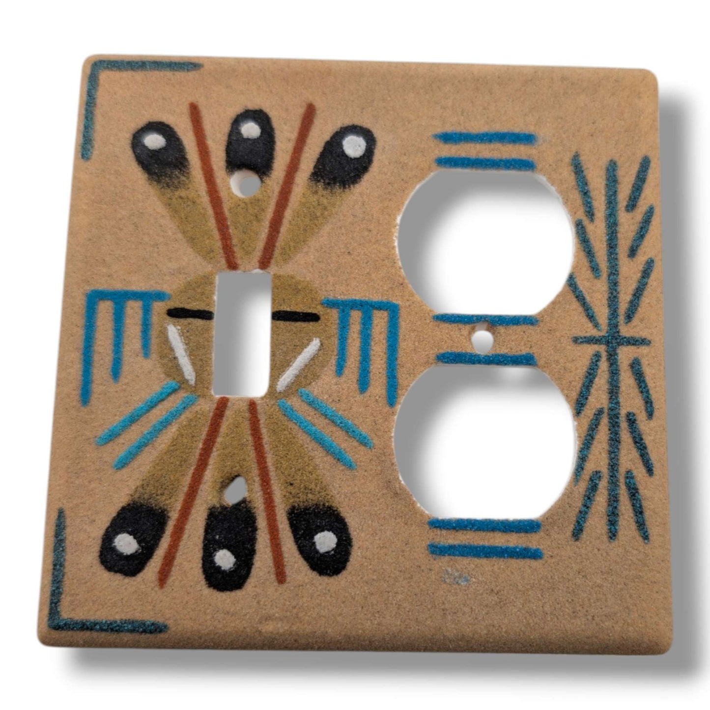Navajo Sand Painting Combo Plate Sunface and Teal Wheat Sheaf Toggle and Outlet