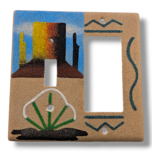 Navajo Sand Painting Combo Plate Mesa Butte and Agave Toggle and Rocker - SunWest Treasures