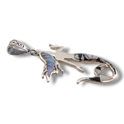Sterling Silver Mermaid Pendant White Opal and White Buffalo Inlay