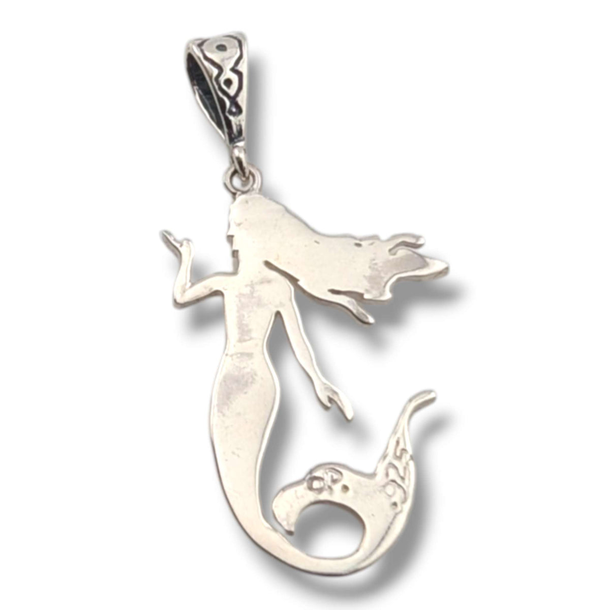 Sterling Silver Mermaid Pendant White Opal and White Buffalo Inlay