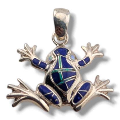 Sterling Silver Frog Pendant Lapis and Opal Inlay - SunWest Treasures