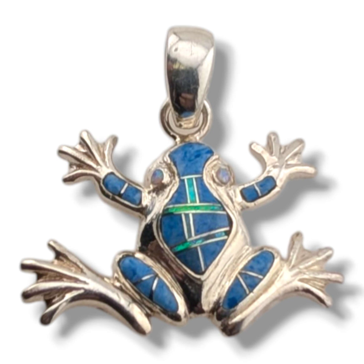 Sterling Silver Frog Pendant Lapis and Opal Inlay - SunWest Treasures