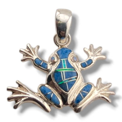 Sterling Silver Frog Pendant Lapis and Opal Inlay - SunWest Treasures