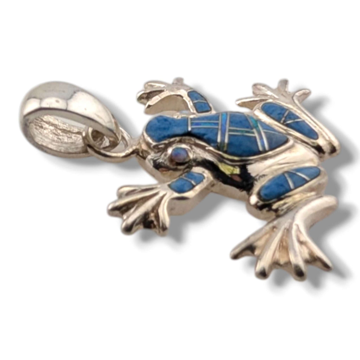Sterling Silver Frog Pendant Lapis and Opal Inlay - SunWest Treasures