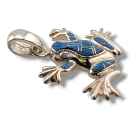 Sterling Silver Frog Pendant Lapis and Opal Inlay - SunWest Treasures