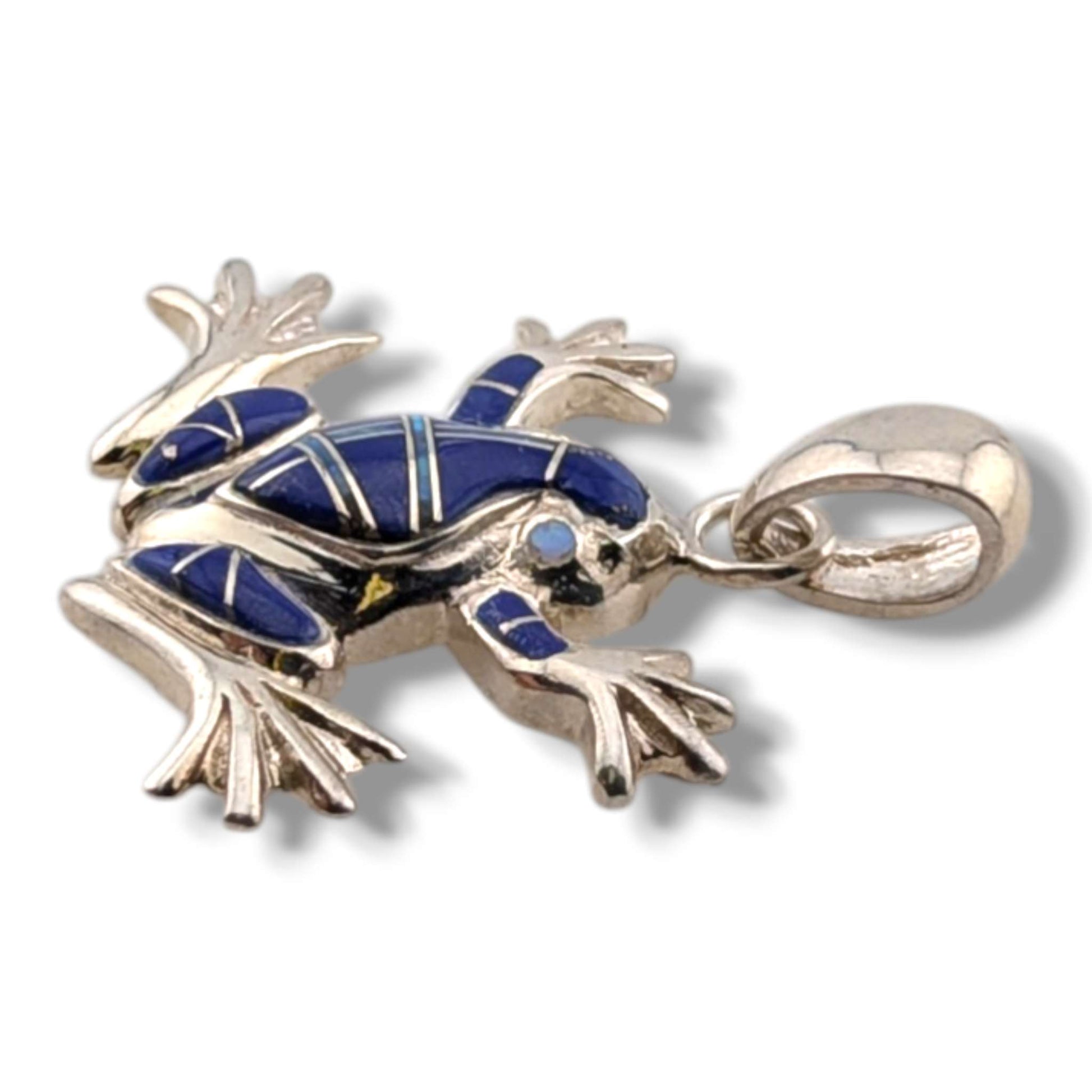 Sterling Silver Frog Pendant Lapis and Opal Inlay - SunWest Treasures