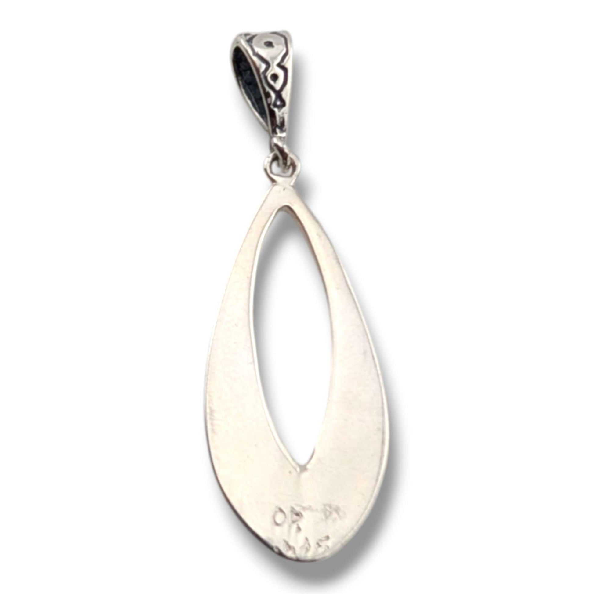 Sterling Silver Open Teardrop Pendant Rainbow Multi - Stone Inlay Turquoise Opal Sugilite Spiny Oyster Lapis Gaspeite - SunWest Treasures