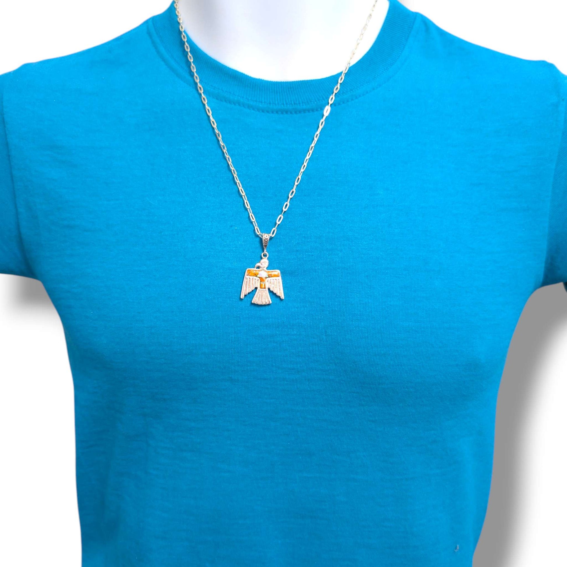 Sterling Silver Thunderbird Pendant Inlay Gaspeite and White Opal or Spiny Oyster and White Opal - SunWest Treasures