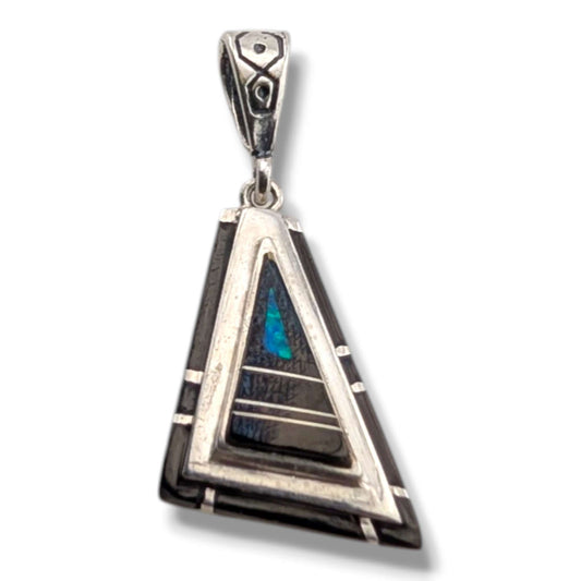 Sterling Silver Geometric Triangle Pendant Inlay Black Onyx Turquoise or Spiny Oyster - SunWest Treasures