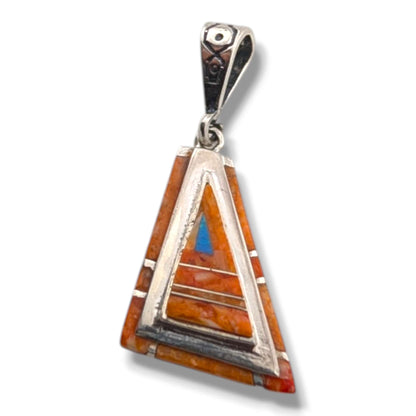 Sterling Silver Geometric Triangle Pendant Inlay Black Onyx Turquoise or Spiny Oyster - SunWest Treasures