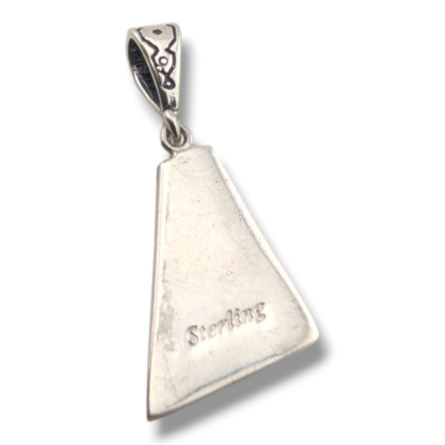 Sterling Silver Geometric Triangle Pendant Inlay Black Onyx Turquoise or Spiny Oyster - SunWest Treasures