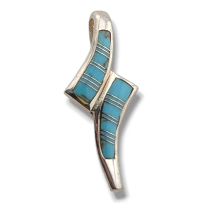 Sterling Silver Twist Inlay Pendant Turquoise, Denim Lapis and Opal, or Tiger's Eye Black Onyx and Opal - SunWest Treasures