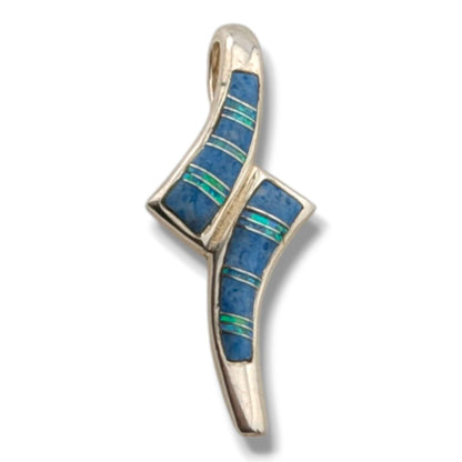 Sterling Silver Twist Inlay Pendant Turquoise, Denim Lapis and Opal, or Tiger's Eye Black Onyx and Opal - SunWest Treasures