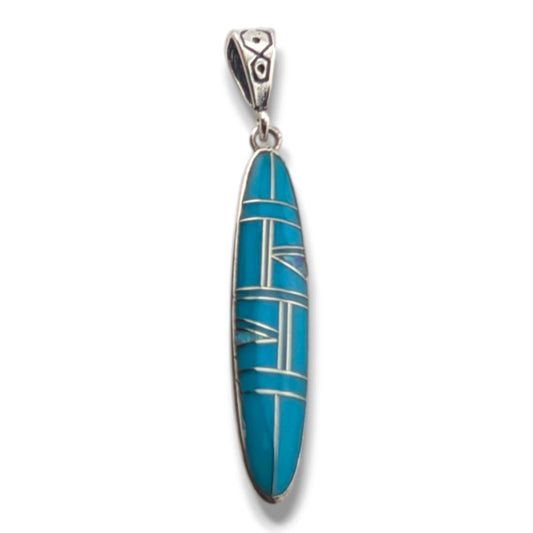 Sterling Silver Marquise Inlay Pendant Turquoise or Rainbow Multi-Stone